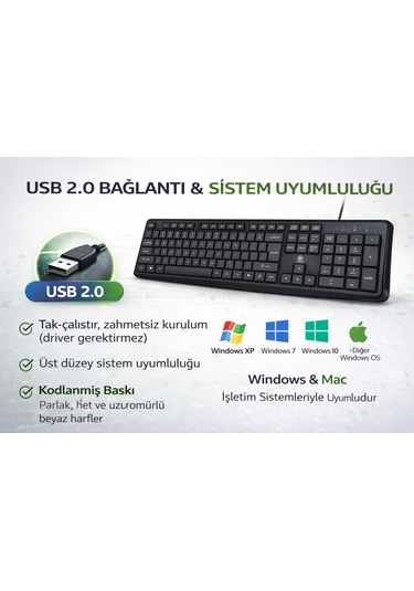 Yk Design Yk-40 Kablolu Standart Klavye Usb Q Türkçe Tuş Dizilimi Siyah