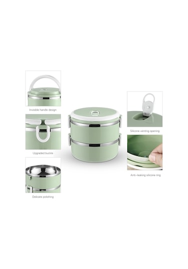 Skycity 1.4l Yeşil İki Katlı Taşınabilir Termoslu Yemek Kutusu - Gıda Grubu Paslanmaz Çelik İç Fişekli Yeşil