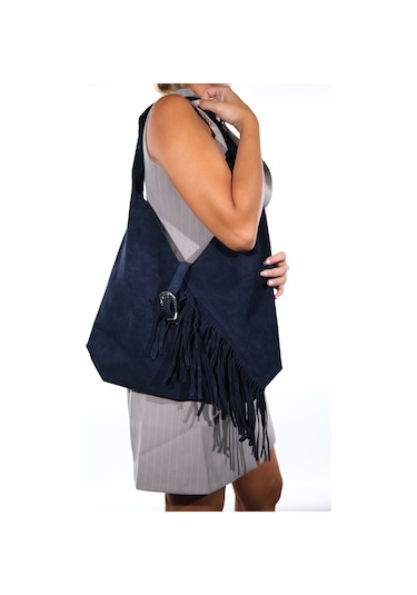 Rosalın Lacivert Hakiki Deri Süet Kadın Omuz Çantası Lacivert