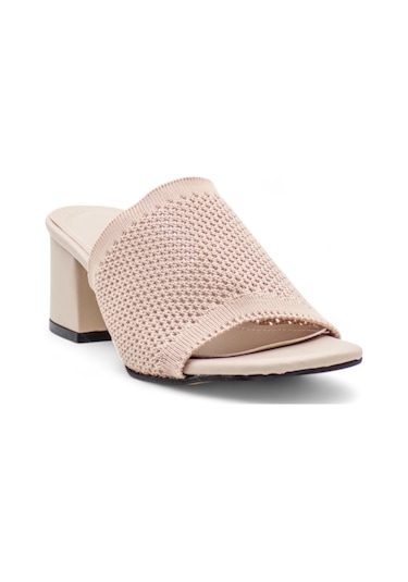 Vivenza Hasırlı Kadın Topuklu Terlik Krem