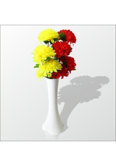 Uzun 40 Cm Akrilik 40 Cm Beyaz Vazo Renkli Çiçekler