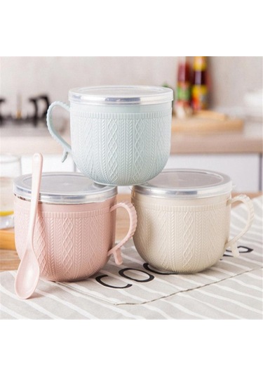 Kapaklı Erişte Kasesi Erişte Pirinç Çorbası Karikatür Çift Yalıtımlı Kase Mutfak Aletleri Ave Bej