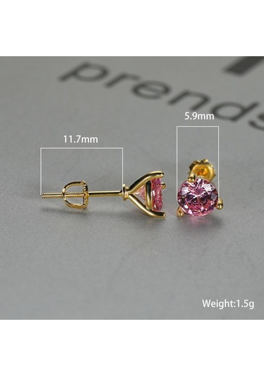 Pembe Zarif 1.25ct Birthstone Martini Saplama Küpe 18 K Altın Yuvarlak Kesim Spiral Saplama Küpe Kadınlar Için Doğa Taş Düğün Güzel Takı