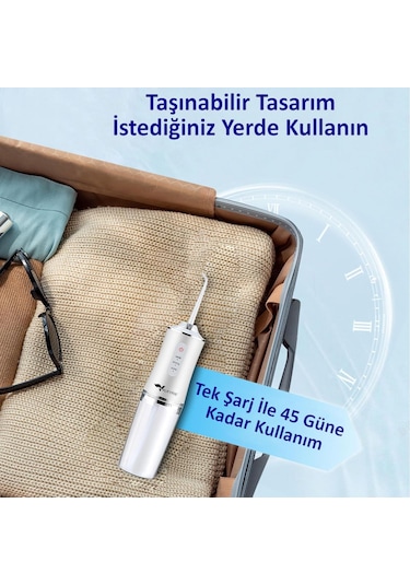 Valkyrie Şarj Edilebilir 4 Başlıklı Taşınabilir Diş Protez Bakım Ve Ağız Duşu Yüksek Kapasite Beyaz