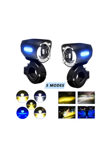 Leezsing M10 Motosiklet Led Farı - 18000lm, 6 Led Çipli, 3 Renk Seçenekli, Ip67 Su Geçirmez Siyah