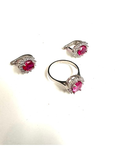 Pırlanta Görünümlü Gümüş Set Takım 1 Çift Küpe Ve 1 Yüzük