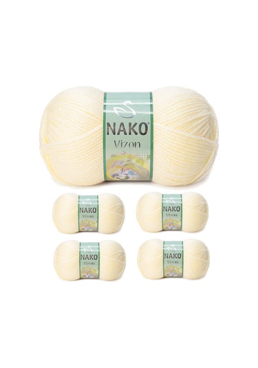 5 Adet Vizon Premium Akrilik El Örgü İpi Yünü Renk No:256 Krem RYL-NWNKVZ256-5