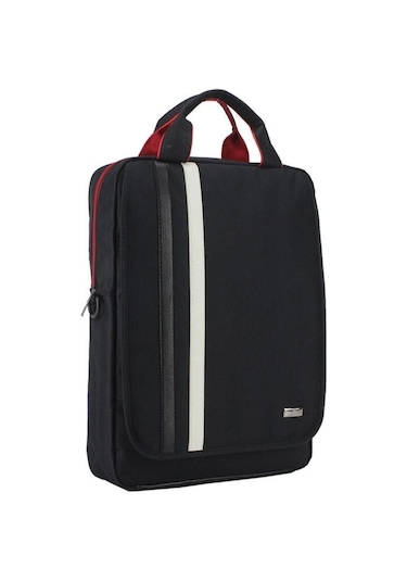 Case Club Slim Siyah Beyaz Detaylı Mat Destekli Omuz Askılı 15 İnç Laptop Bölmeli Sırt Siyah - Beyaz