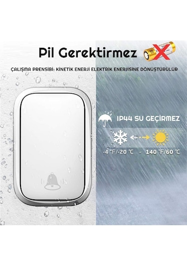 Cacazi 2 Buton 1 Alıcı Su Geçirmez Beyaz Pilsiz Kablosuz LED Kapı