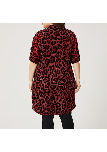 Kadın Yaz Casual Uzun Kollu Leopar Baskılı Şifon Gömlek Kahve