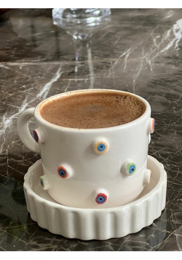 Kabartma Rengarenk Nazar Boncuklu Fincan