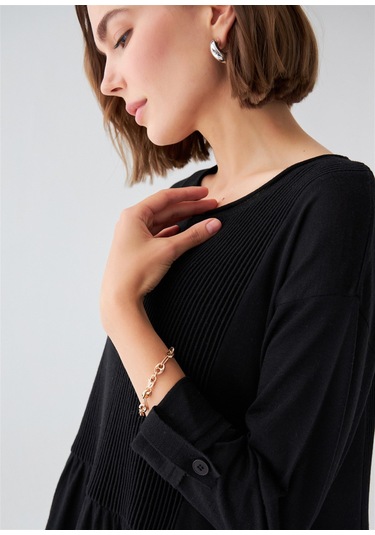 Peraluna Bol Kesim Uzun Kadın Triko Elbise Siyah