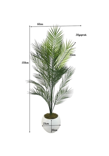 Yapay Ağaç 20 Yaprak Palmiye Ağacı Beyaz Küre Saksıda 130 60cm