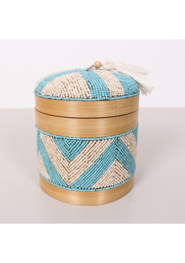 Bali Boncuklu Bambu Saklama Kutusu M 15x17 Cm
