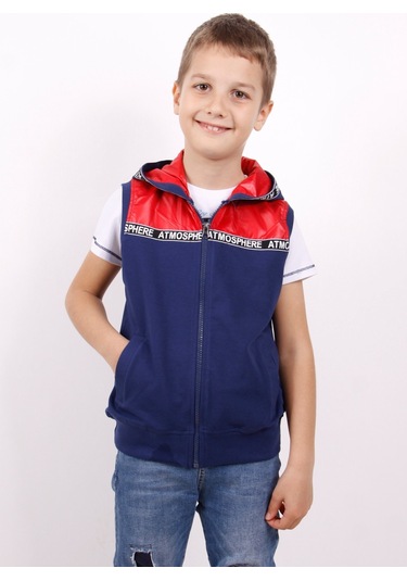 Toontoy Erkek Çocuk Şeritli Kapüşonlu Yelek Saks