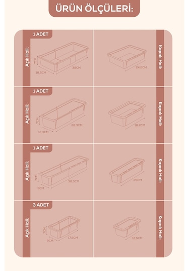 6'lı Set Ayarlanabilir Çekmece Içi Düzenleyici Kutu Uzayıp Kısalabilen Organizer Seti 3a1b1c1d Krem
