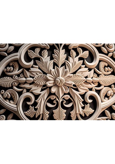 3 Boyutlu Çiçek Figürlü Ağaç Oyma Desenli Duvar Kağıdı