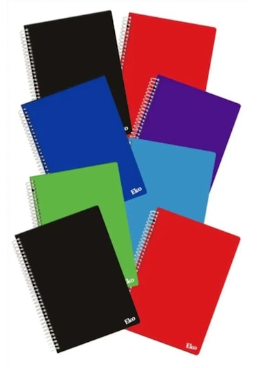 A4 Okul Defteri 96 Yaprak 8 Adet 4 Kareli 4 Çizgili Spralli Plastik Kapak