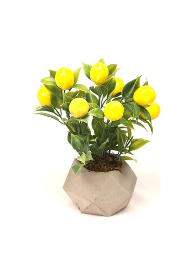 Limon Ağacı Dekoratif Beton Saksıda Mini Yapay Limon Ağacı Tanzimi Sarı-beyaz