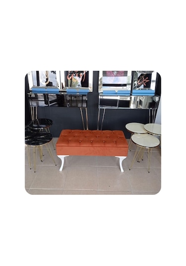 Lüks Yarım Sandıklı Kapitoneli Dekoratif Puf Turuncu