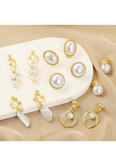 E2209-12 Renkli İnci Barok Küpe İnci Kulak Klipsi Kulak Piercing Olmadan Kadınlar