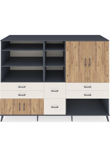 Kronos Dolap 10 Raflı 6 Çekmeceli 4 Kapaklı 220x59x163 Antrasit-ç Antrasit-çam/aytaşı