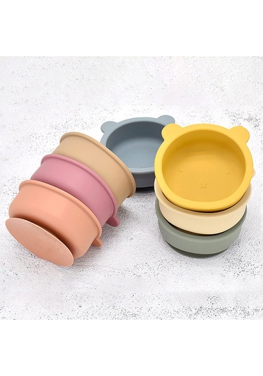 Qingmipy Bebekler İçin Pratik Silikon Yapışkan Tabak Ve Kaşık Seti - Taşınabilir Çocuk Yemek Kabı Çok Renk Seçeneği