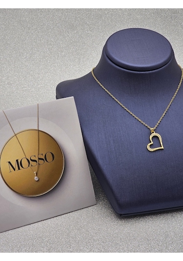 Kalpli Zirkon Taşlı Çelik Kolye Gold Renk Altın