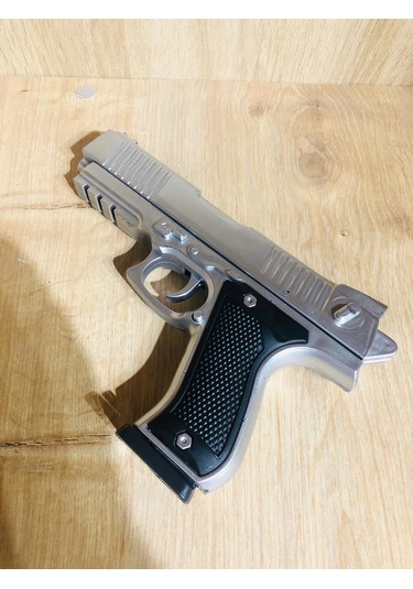 Gümüş Renk Boncuklu Oyuncak Tabanca 1 Adet + 2 Adet Hedef 9 Cm Siyah + 21 Paket Boncuk Karışık