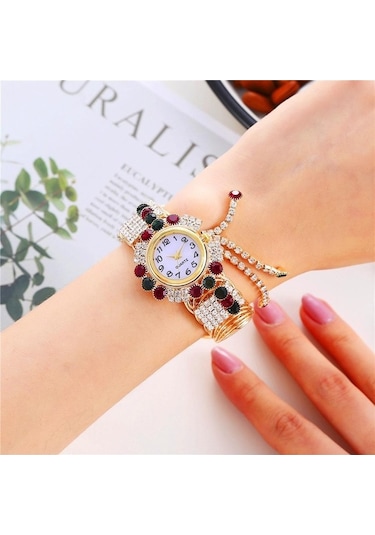 Yingfu Yeşil Kadın Taklidi Kuvars İzle Bilezik Saatler Kol Saati Çok Renkli