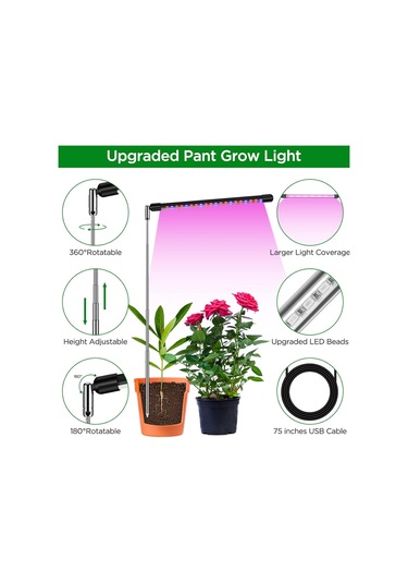 Yaleker Usb Gömülü Led Bitki Lambası, İç Mekan Saksı Bitkileri İçin, 3/9/12 Saat Zamanlama, 10 Seviye Parlaklık, Kırmızı/mavi/5500k Işık Spektrumu, Esnek Hortumlu Diğer