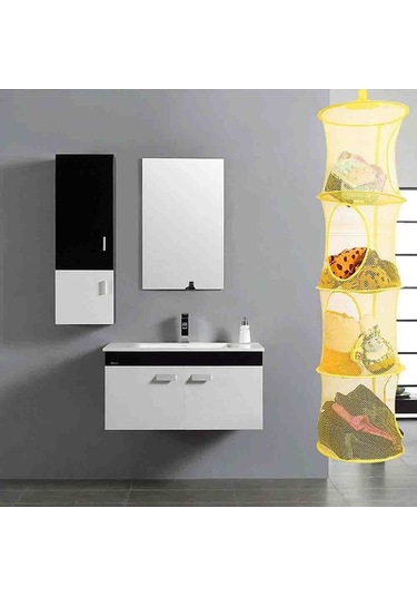 Pazly 3-4 Katlı File Askılı Saklama Sepeti - Sarı/mavi Renkli, Organize Depolama, Alan Tasarrufu