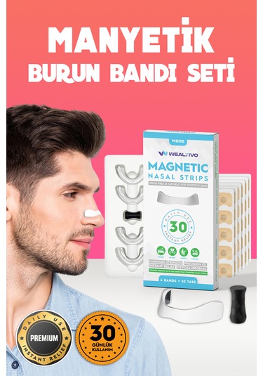 30 Lu Beyaz Manyetik Burun Bandı Mıknatıslı, Kolay Kullanım,