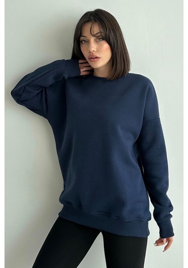 Kadın Bisiklet Yaka Oversize Sweatshirt Ku401b-18-xl Lacivert