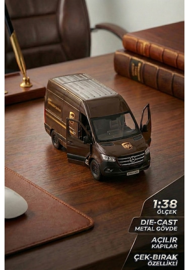 Kinsmart Mercedes Benz Sprinter Ups Kargo Aracı Metal Model Araba Çek Bırak 12 Cm