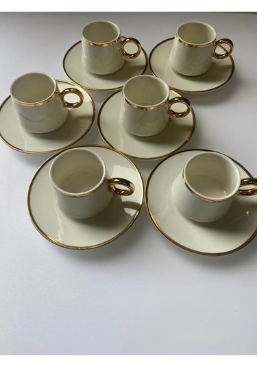 Tr-2425 Porselen Kahve Takımı Beyaz - Gold