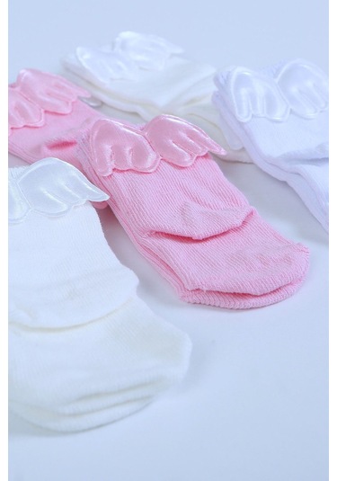 Pamuklu 6'lı Yenidoğan Melek Kanatlı Bebek Çorap Pembe