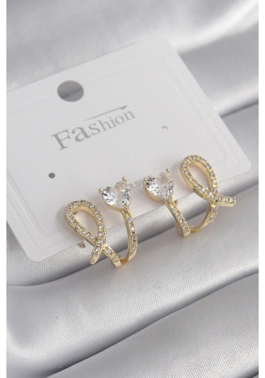 Dodes Dodes Pirinç Gümüş Renk Zirkon Taşlı Kalp Model Kadın Küpe Tg27bkp9781 Çok Renkli