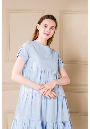Pastelastore Kadın Yazlık Pamuk Kısa Elbise 1108 Bebe Mavisi