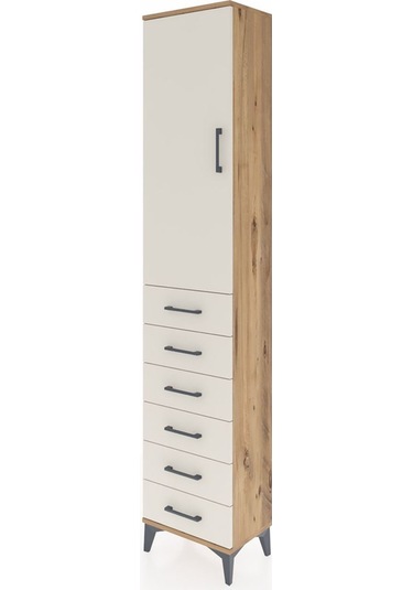 Arges Dolap 3 Raflı 6 Çekmeceli Tek Kapaklı 44x30x221 Çam-aytaşı Çam