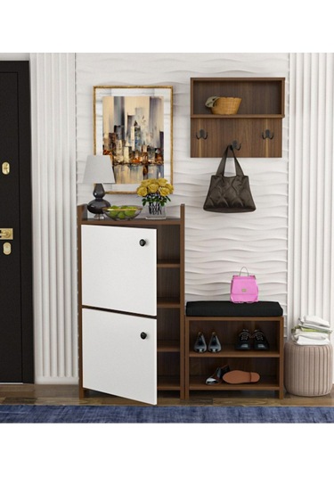 Wood House Nare Beyaz-ceviz Portmanto