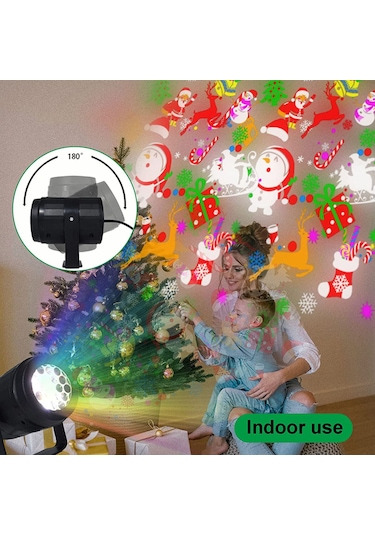 Ximistore9 Led Noel Projeksiyon Lambası 16 Desenli 360 Döner Ev Bahçe Dekorasyon Işığı Avrupa Şarjı