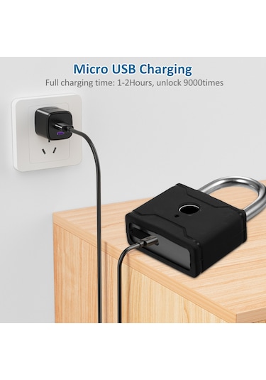 Hallow-t1006d Akıllı Parmak İzi Asma Kilit Şarj Edilebilir,siyah