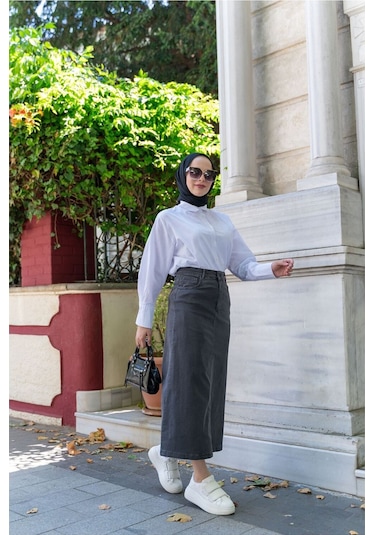 Ara Boy Likralı Gabardin Etek Antrasit