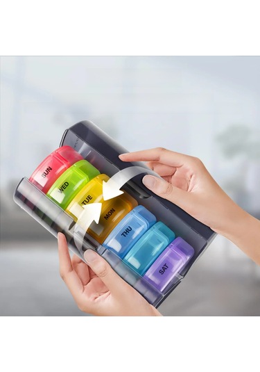 Haftalık İlaç Depolama Düzenleyici Hap Kutusu Tutucu Kap Hap Kutusu İlaç Tablet Taşınabilir Dağıtıcı Düzenleyici Yarım Siyah,