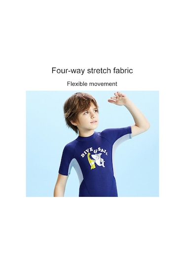 Dıve & Saıl 2.5mm Kısa Kollu Tek Parça Sıcak Çocuklar Wetsuit Şnorkel Soğuğa Dayanıklı Mayo Lacivert