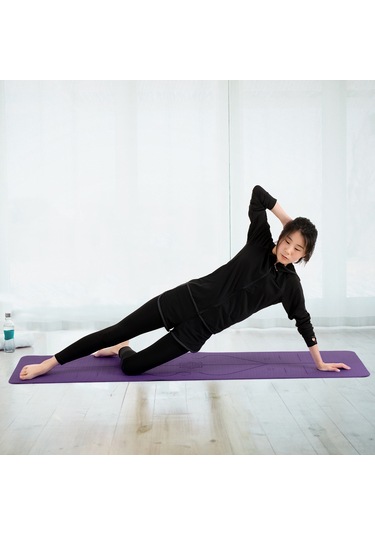 Ranyeek Tpe Materyalli Antipatlama Yoga Matı Seti - Konum Doğrulama Çizgili, 183x61cm, 6mm, Derin Mor - Taşıma Askısı Ve Ağı Çanta Dahil Çok Renkli
