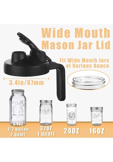 Geeksen Geniş Ağızlı Kavanoz İçin Sızdırmaz Dökme Ağızlı Kapak, Pratik Ve Dayanıklı Siyah