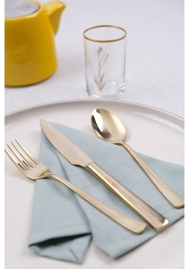 Lugga Nida Gold Tatlı Çatal Kaşık Bıçak Takımı 6 Kişilik 18 Parça Gold