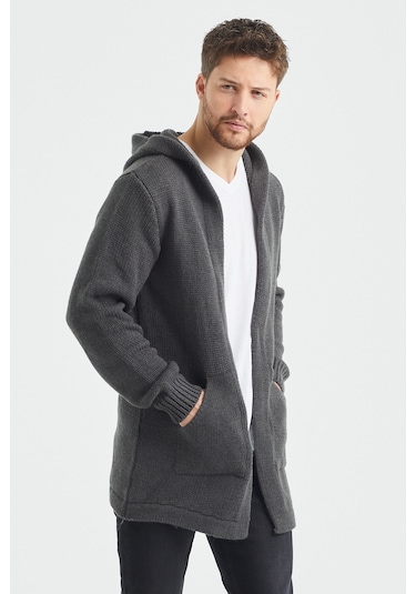 Tarz Cool Erkek Füme Desenli Triko Hırka- Hrk8085r01s Füme